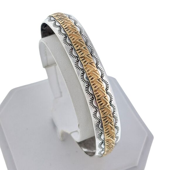 Vintage Navajo Sterling Silver 925 12K Gold Fill Cuff Bracelet Hand Tooled 6.5” - Picture 1 of 10